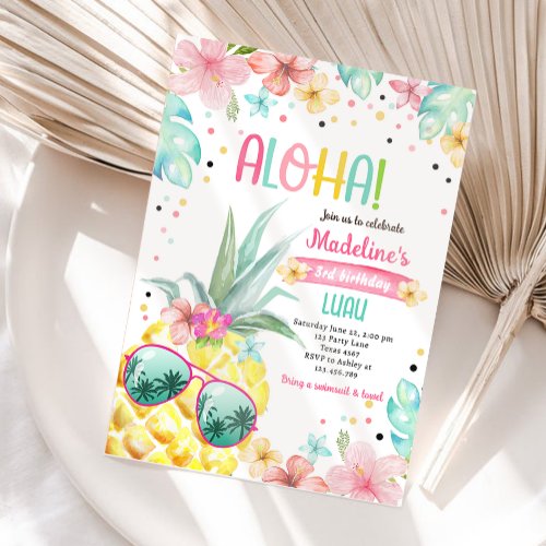 Hawaiian Luau Pineapple Tropical Girl Birthday Invitation