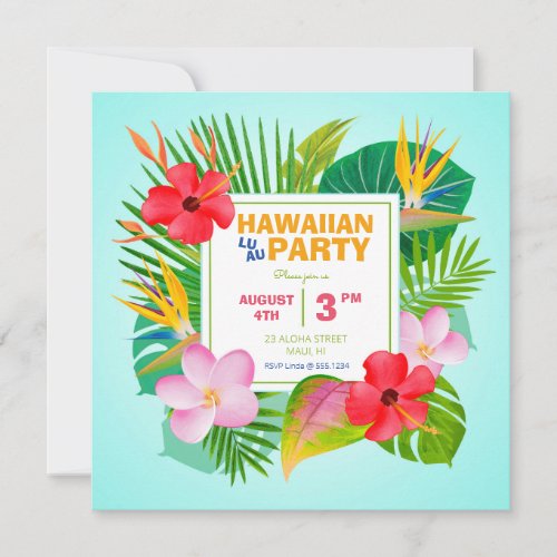 Hawaiian Luau Square Party Invitation