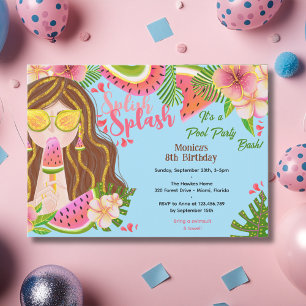 Hawaiian Luau summer pool birthday party Invitation