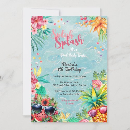 Hawaiian Luau summer pool birthday party Invitation