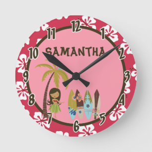 Hawaiian Luau Surf Board Tiki Personalized Clock