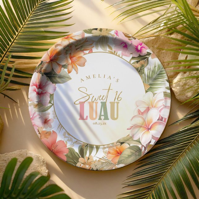 Hawaiian Luau Sweet Sixteen Floral Border ID1092 Paper Plates (Creator Uploaded)