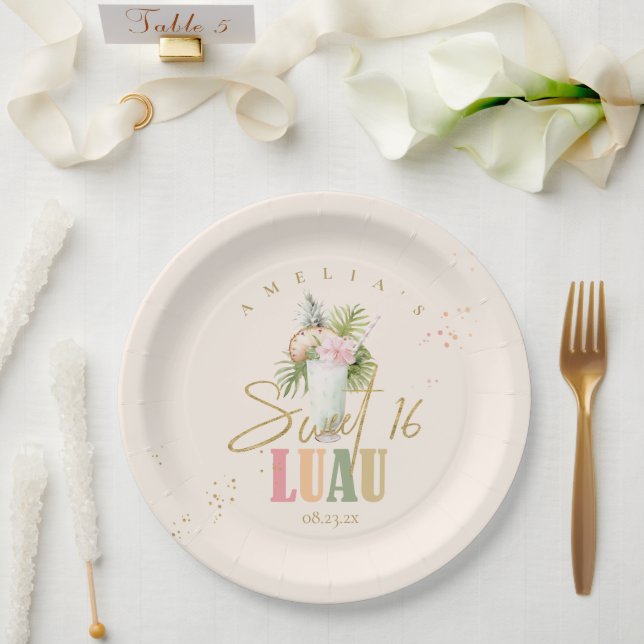 Hawaiian Luau Sweet Sixteen Mocktail ID1092 Paper Plates (Wedding)