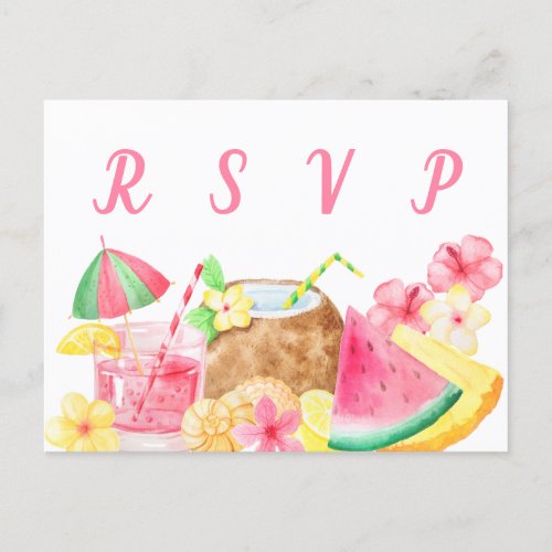 Hawaiian Luau Theme Tropical Party RSVP Invitation Postcard