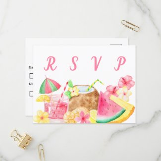 Hawaiian Luau Theme Tropical Party RSVP Invitation Postcard