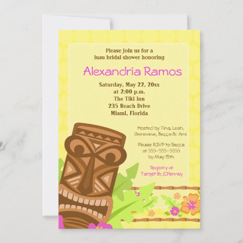 Hawaiian Luau Tiki 5x7 Bridal Shower Invite