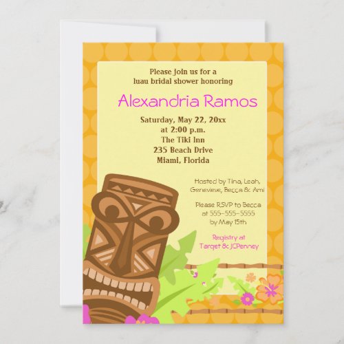 Hawaiian Luau Tiki 5x7 Bridal Shower Invite