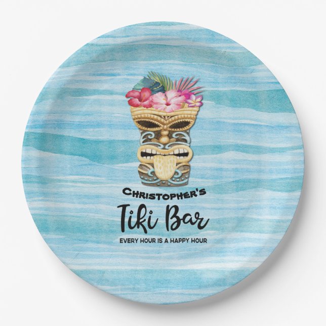 Hawaiian Luau Tiki Bar Party  Paper Plates (Front)