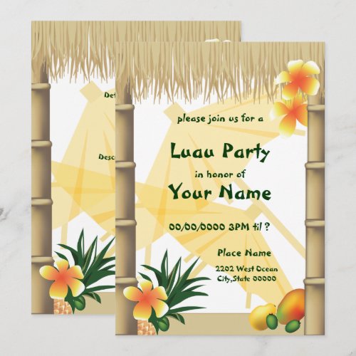 Hawaiian Luau Tiki Hut Tropical Party Invitation