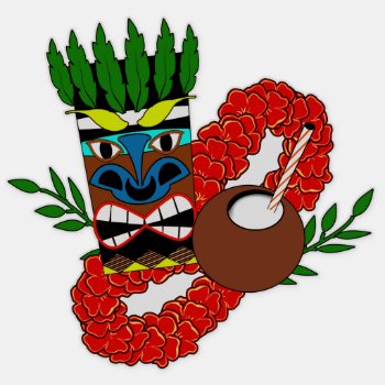 Hawaiian Luau Tiki Lei Coconut Totem Sticker by macdesigns2 at Zazzle