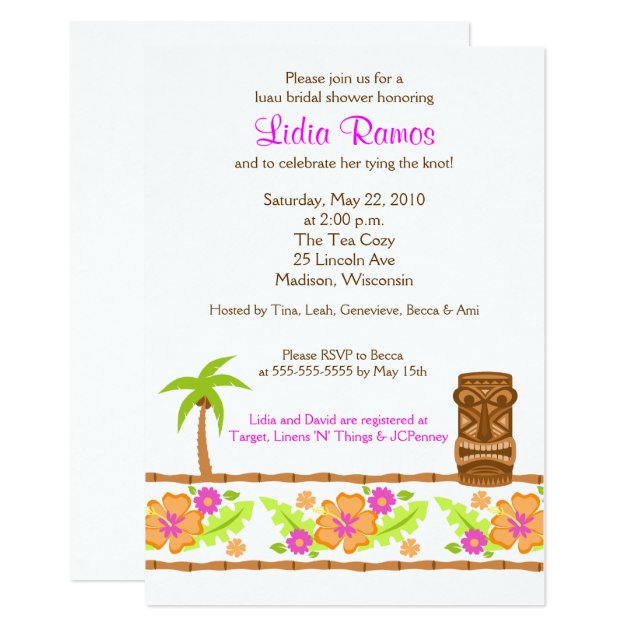 Hawaiian Luau Tropical 5x7 Bridal Shower Invite