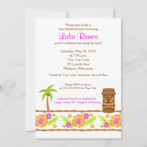 Hawaiian Luau Tropical 5x7 Bridal Shower Invite