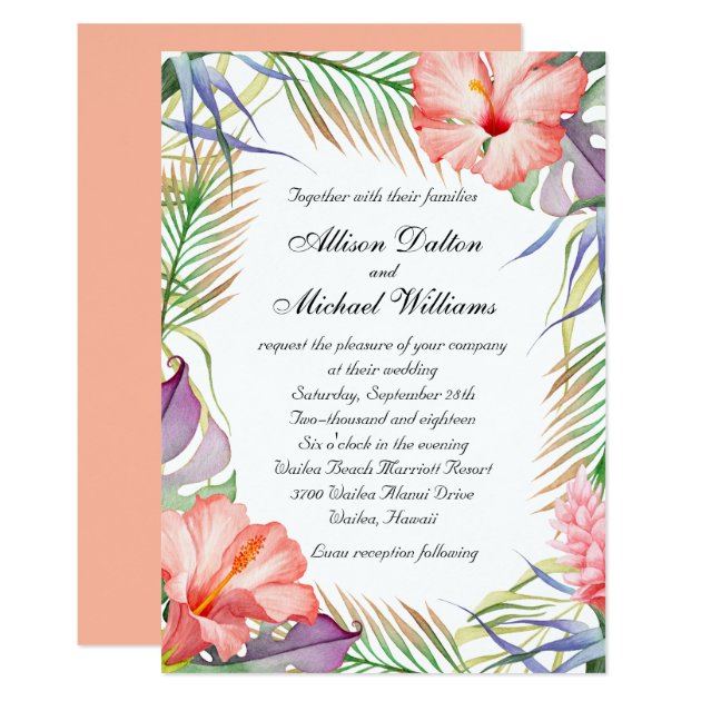 Hawaiian Luau Tropical Floral Wedding Invitation