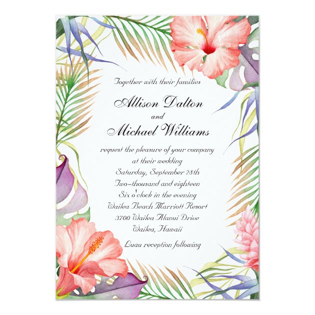 Hawaiian Luau Tropical Floral Wedding Invitation