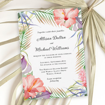 Hawaiian Luau Tropical Floral Wedding Invitation by Oasis_Landing at Zazzle