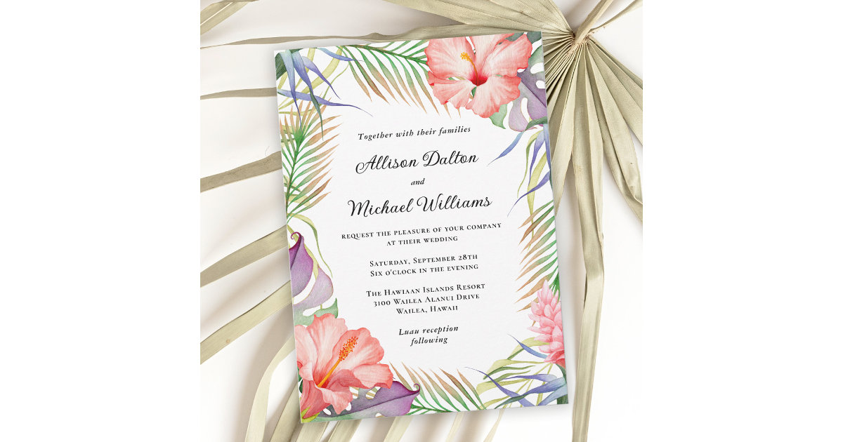 Hawaiian Luau Tropical Floral Wedding Invitation | Zazzle