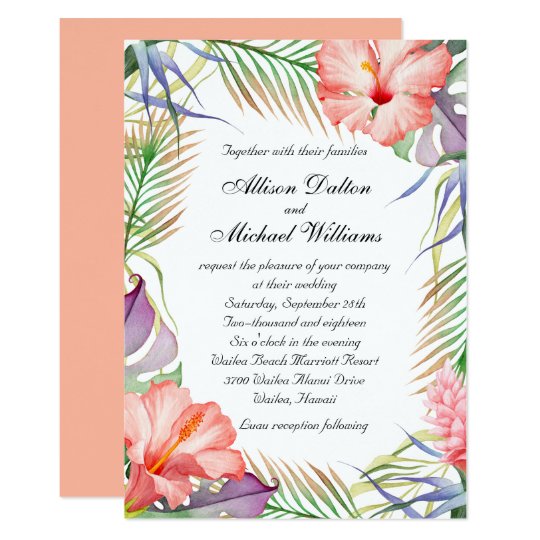 Hawaiian Luau Tropical Floral Wedding Invitation | Zazzle.com