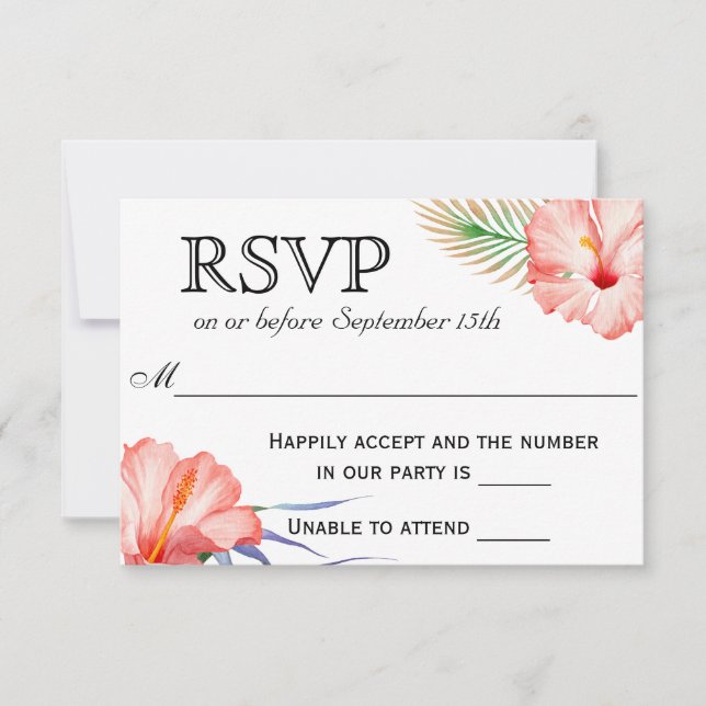 Hawaiian Luau Tropical Floral Wedding RSVP Card (Front)