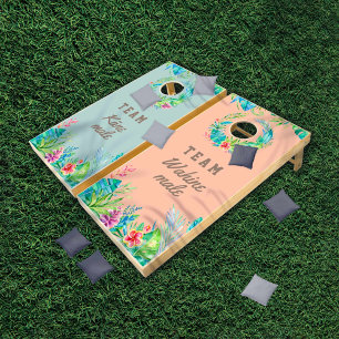 Hawaiian Luau Tropical Garden Bride Groom Wedding Cornhole Set