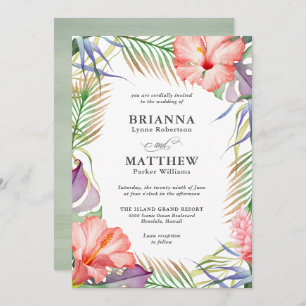 Hawaiian Luau Tropical Island Floral Wedding Invitation