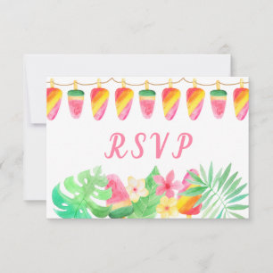 Hawaiian Luau Tropical Leaves Ice Lolly Watercolor RSVP Card