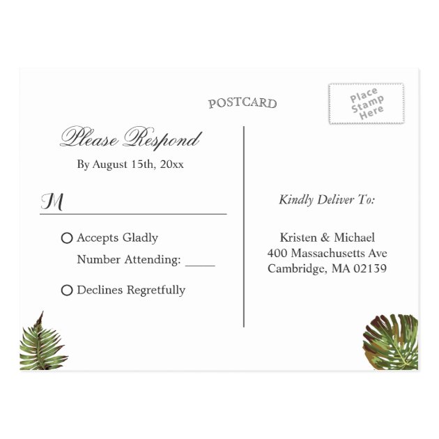 Hawaiian Luau Tropical Leaves Pineapple RSVP Postcard