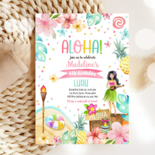 Hawaiian Luau Tropical Pool Beach Party Birthday Invitation
