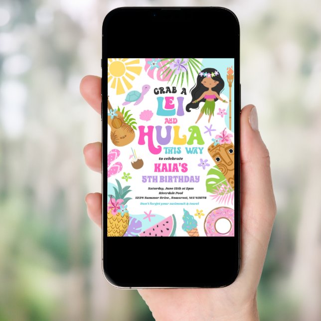 Hawaiian Luau Tropical Summer Pool Birthday Party Invitation (Front Digital)