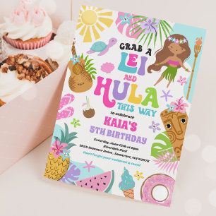 Hawaiian Luau Tropical Summer Pool Birthday Party Invitation