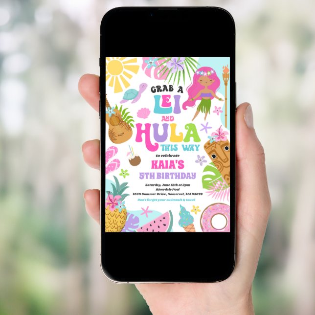 Hawaiian Luau Tropical Summer Pool Birthday Party Invitation (Front Digital)