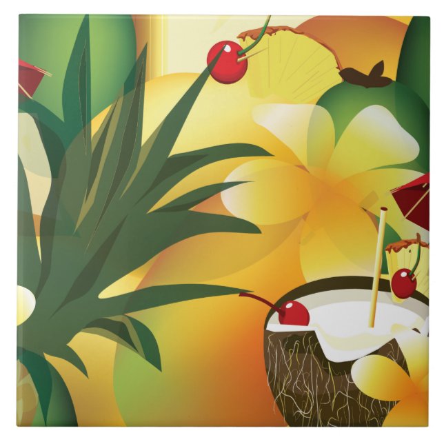 Hawaiian Luau Tropical Tiki Bar Large Tile (Front)