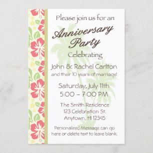 Hawaiian Luau Wedding Anniversary Party Invitation