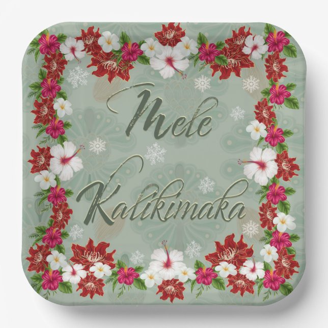 Hawaiian Mele Kalikimaka Paper Plate (Front)