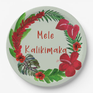 Hawaiian Mele Kalikimaka Tropical Wreath Paper Plates