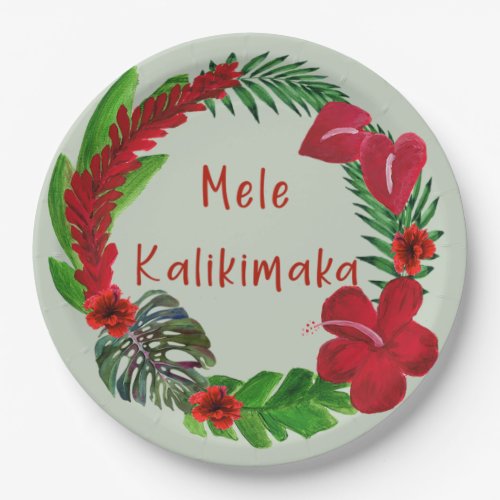 Hawaiian Mele Kalikimaka Tropical Wreath  Paper Plates