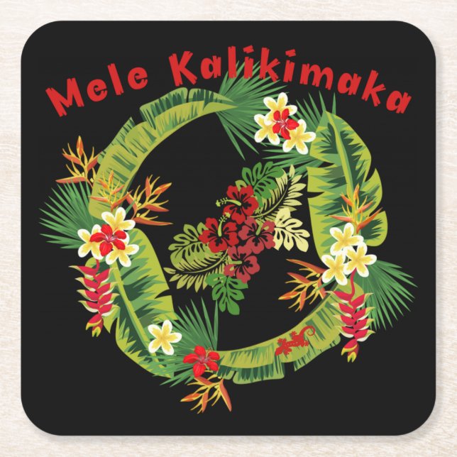 Hawaiian Mele Kalikimaka Wreath Coasters (Front)