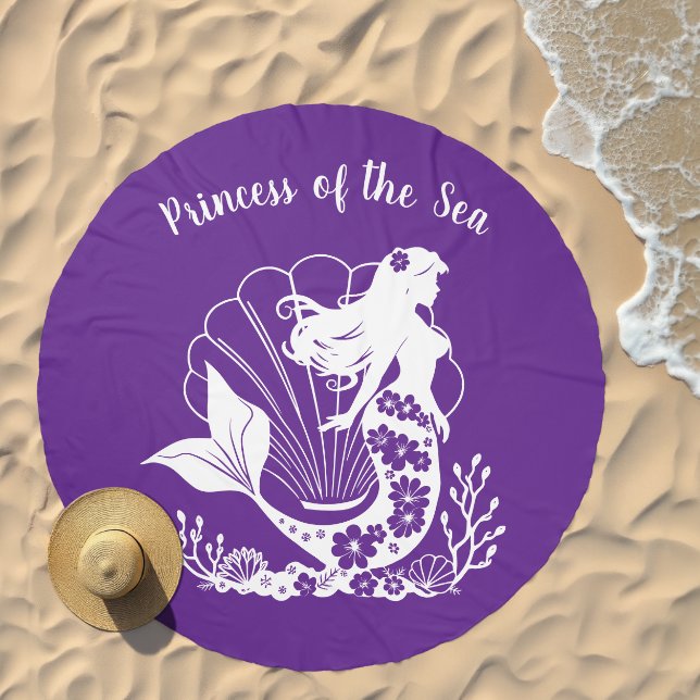 Hawaiian Mermaid Princess of the Sea-Purple Beach Towel (Beach)