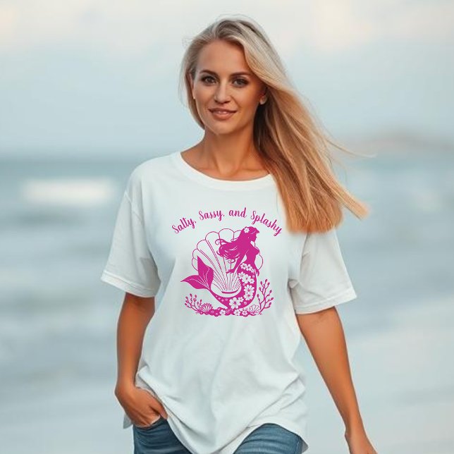 Hawaiian Mermaid-Salty, Sassy and Splashy Pink T-Shirt (Hawaiian Mermaid Salty Sassy and Splashy, Trending Fisherman Style Fashion, Summer, Beach)