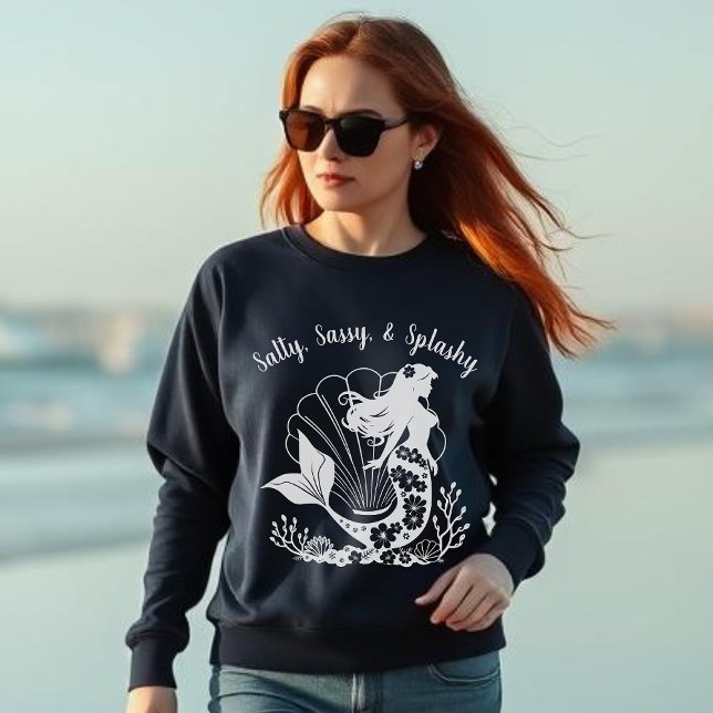 Hawaiian Mermaid-Salty, Sassy & Splashy Navy Blue Sweatshirt (Hawaiian Mermaid, Salty Sassy & Splashy, Fisherman Trend 2025, Coastal, Summer Beach, For Her)
