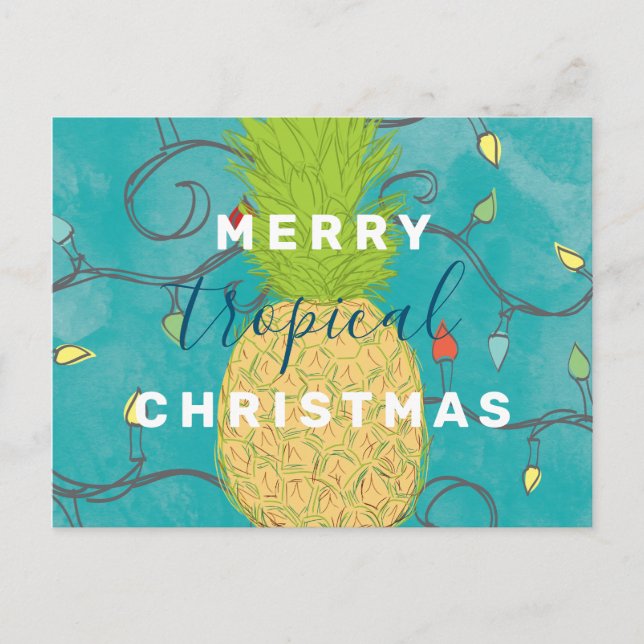 Hawaiian Merry Tropical Christmas Pineapple Postcard (Front)