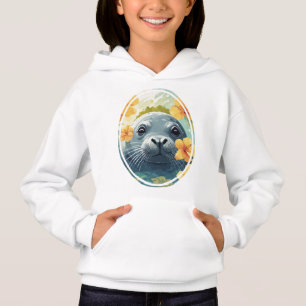 Hawaiian Monk Seal And Yellow Hibiscus Blooms Hoodie