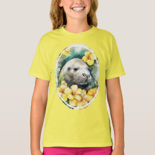 Hawaiian Monk Seal And Yellow Hibiscus Flowers T-Shirt