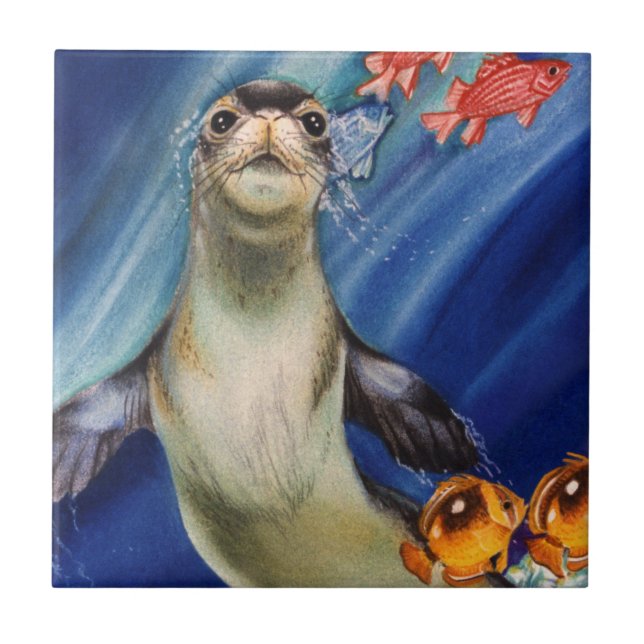 Hawaiian Monk Seal Ceramic Tile (Front)
