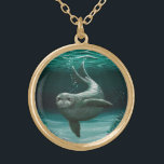Hawaiian Monk Seal Gold Plated Necklace<br><div class="desc">The art: Acrylic painting by wildlife artist Amber Marine, part of the endangered species series. ~~~~~~ The Hawaiian monk seal - Ilio Holo I Ka UaUa! ("dog that runs in rough water.") Our seal is accompanied by Hawaii's state fish humuhumunukunukuapua'a, (reef triggerfish) and two small yellow lauwiliwilinukunukuʻoiʻoi! (reef butterfly fish)...</div>