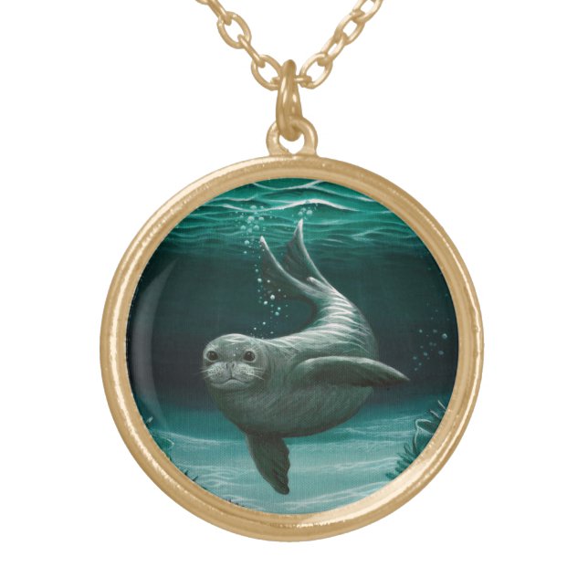 Hawaiian Monk Seal Gold Plated Necklace (Front)