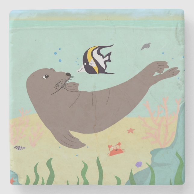 Hawaiian Monk Seal Stone Coaster (Front)