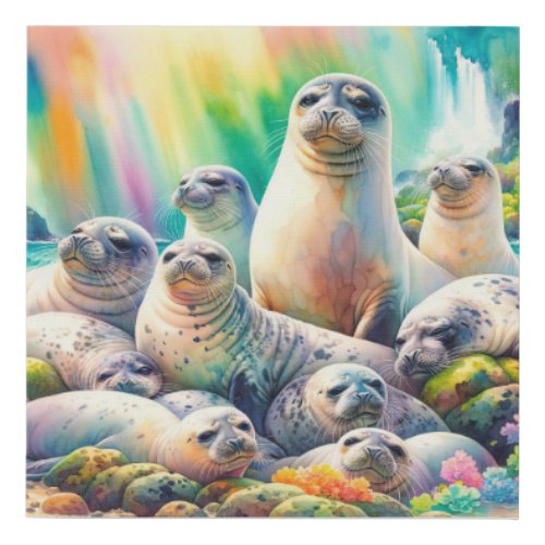 Hawaiian Monk Seals AREF2009 _ Watercolor Faux Canvas Print