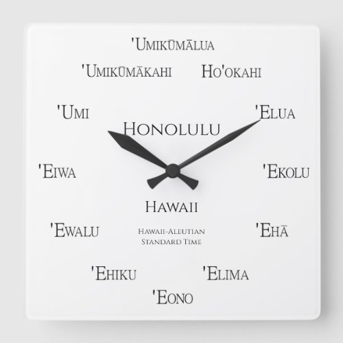 Hawaiian Numbers Custom City Country Time Zone Square Wall Clock