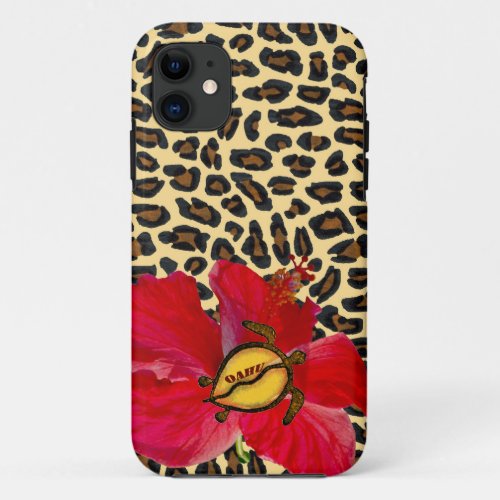 Hawaiian Oahu Honu and Golden Leopard Print iPhone 11 Case