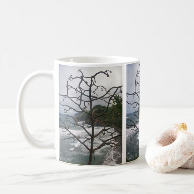 Hawaiian Ocean Beach Tree Photo View Coffee Mug (With Donut)